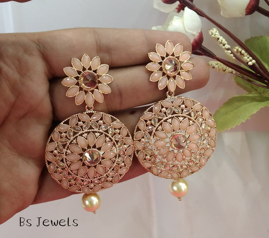 Peach Champagne Gold Nizhng Bollywood Earrings