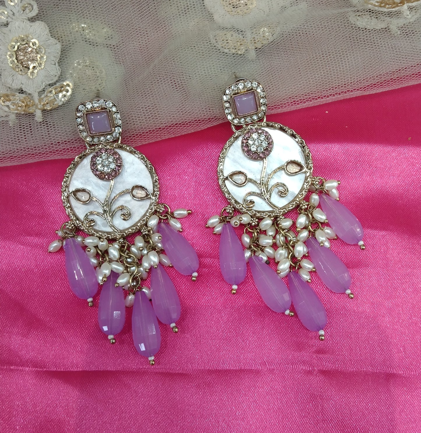 Lavender Hira Bollywood Earrings