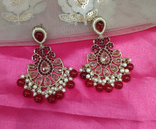 Maroon champagne Gold Raj Bollywood Earrings