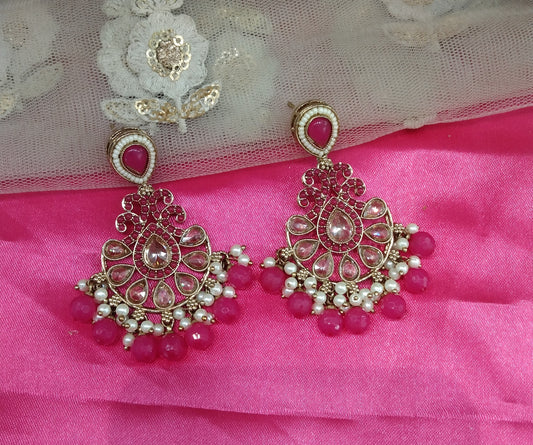 Rani Pink champagne Gold Raj Bollywood Earrings