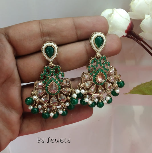 Green champagne Gold Raj Bollywood Earrings