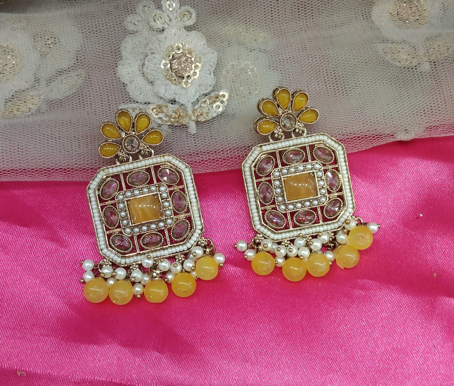 Yellow champagne Gold Chirag Bollywood Earrings