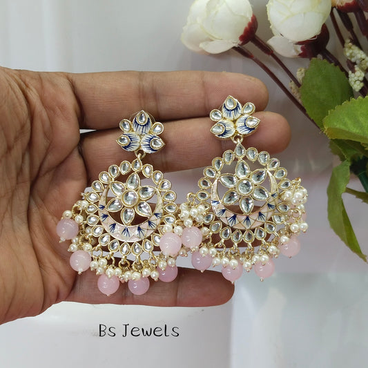 Pink person Bollywood Earrings Tikka Set
