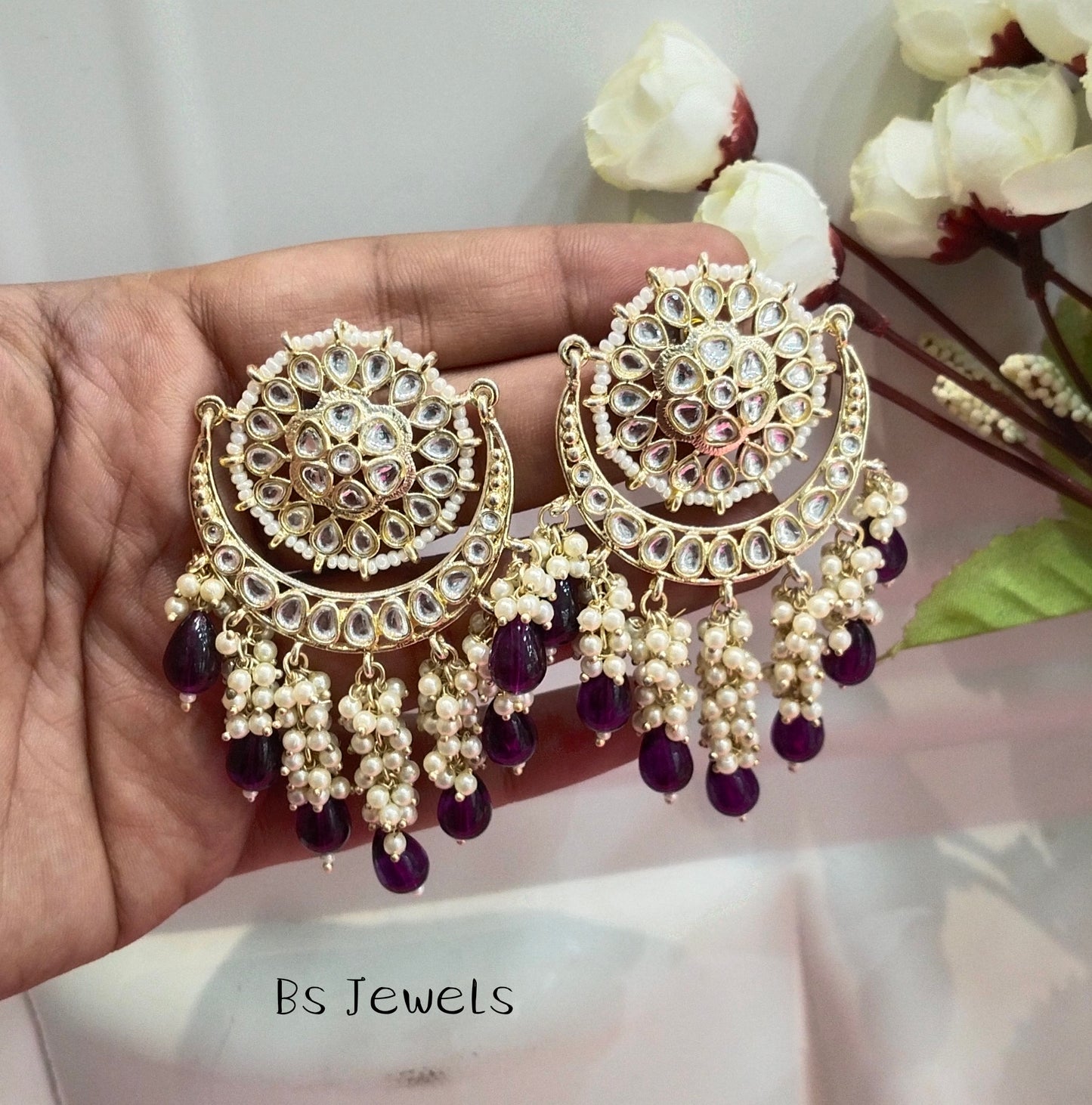 Purpule Kundan Admin Bollywood Earrings