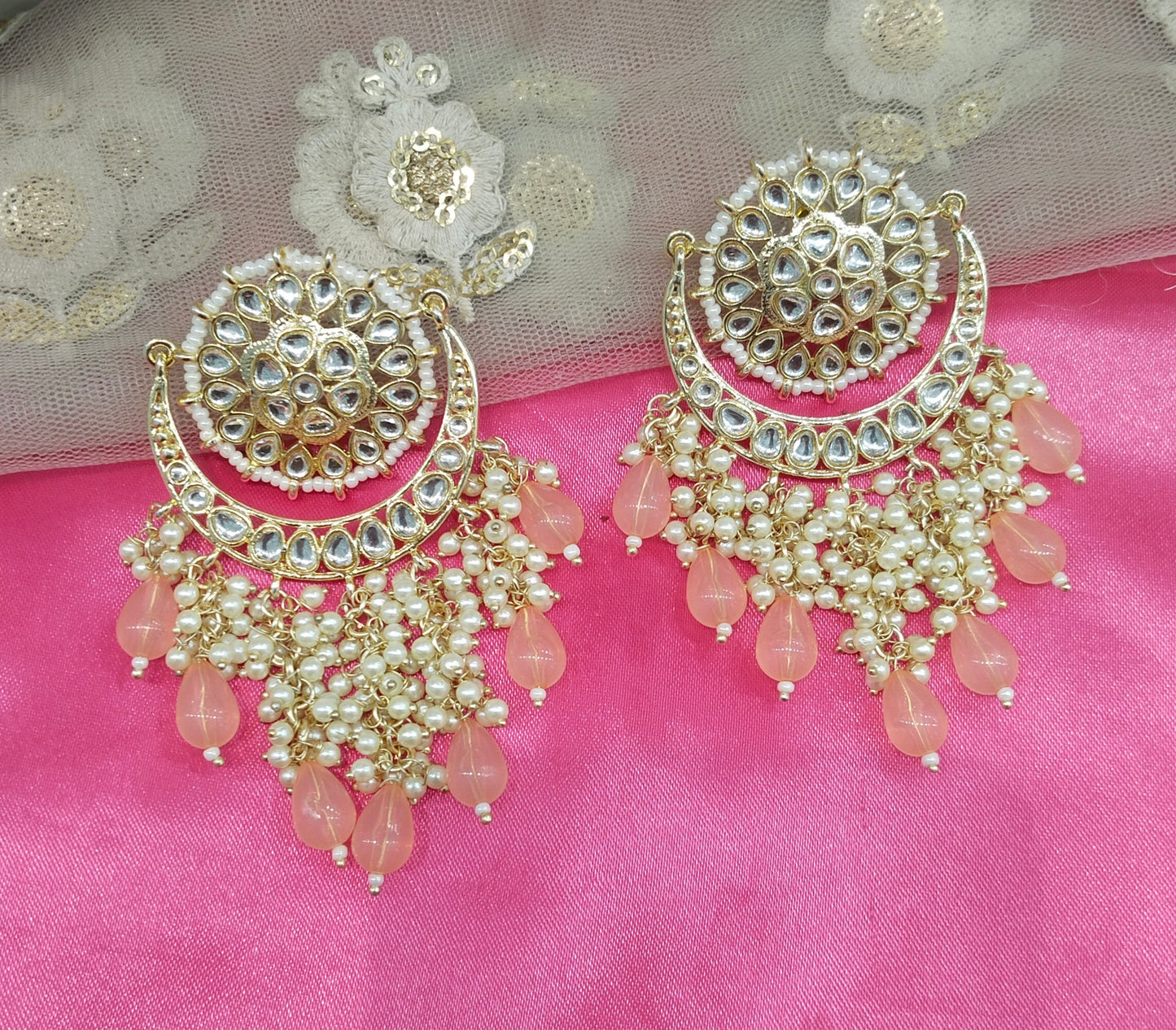 Peach Kundan Admin Bollywood Earrings