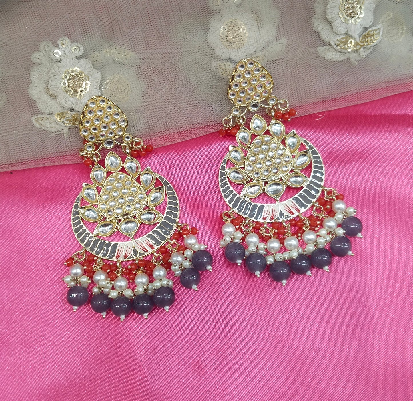 Grey Kundan Asis Bollywood Earrings