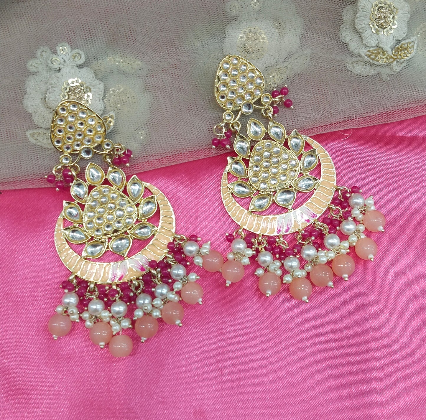 Peach Kundan Asis Bollywood Earrings