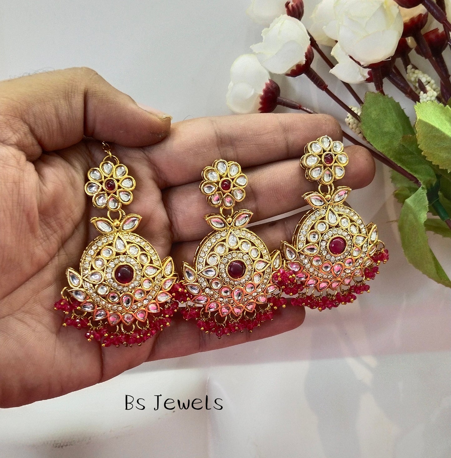 Rani Kundan Best Bollywood Earrings Tikka Set