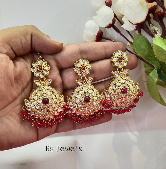 Rani Kundan Best Bollywood Earrings Tikka Set