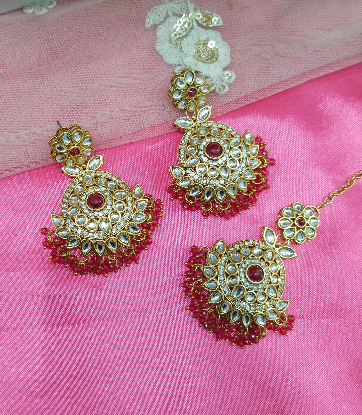 Rani Kundan Best Bollywood Earrings Tikka Set