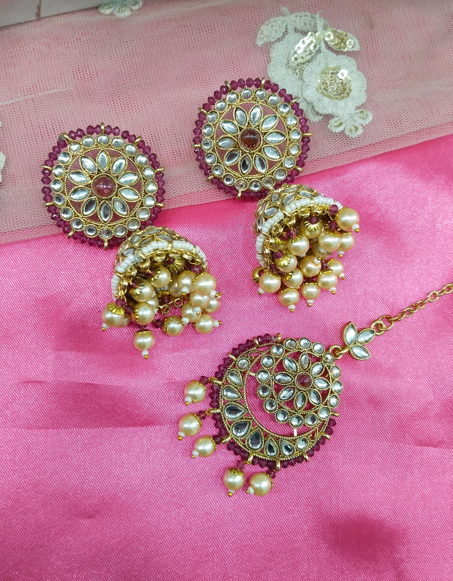 Purple Kundan Best Bollywood Earrings Tikka Set