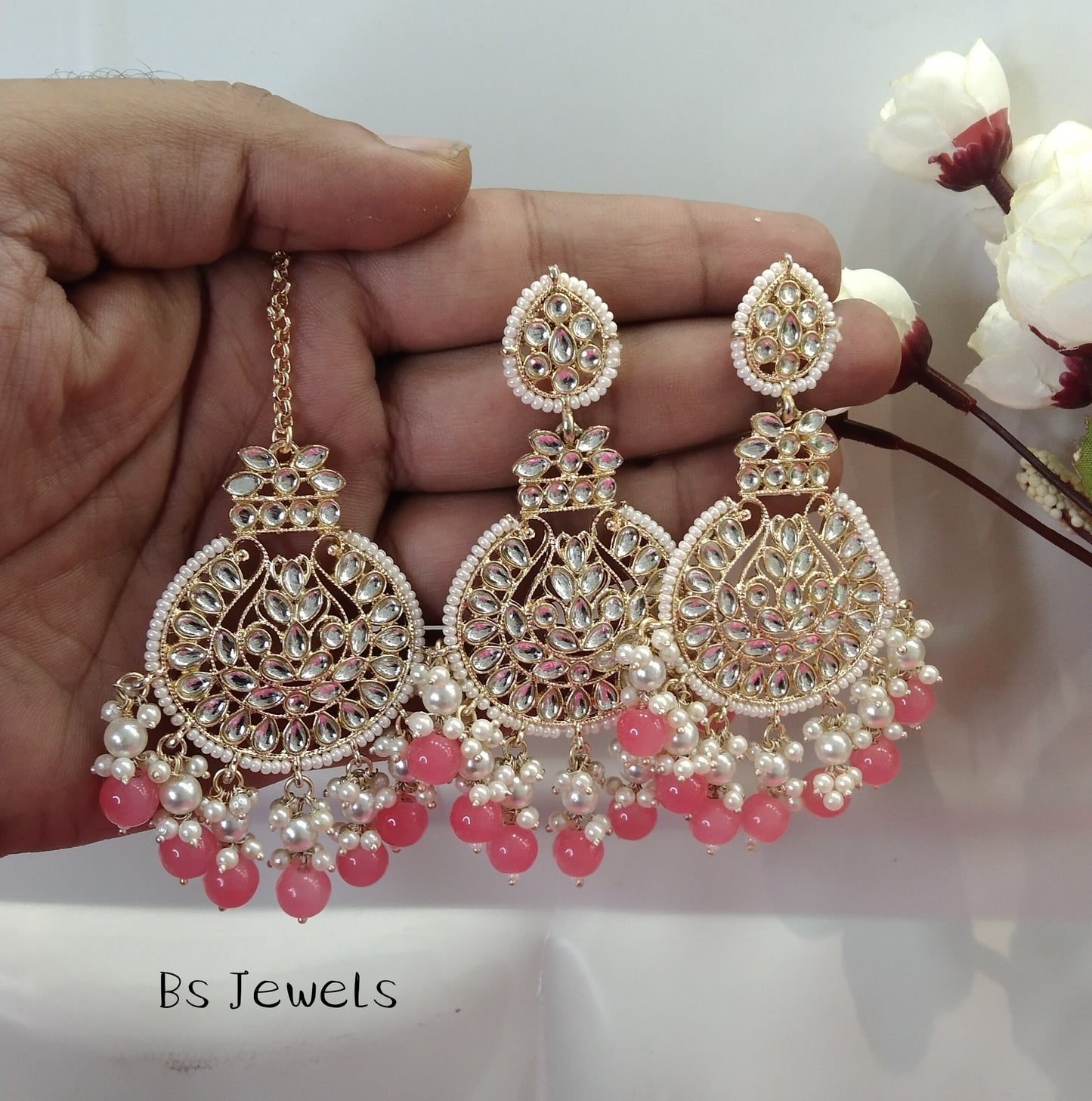 Gajjri Kundan Tape Bollywood Earrings Tikka Set