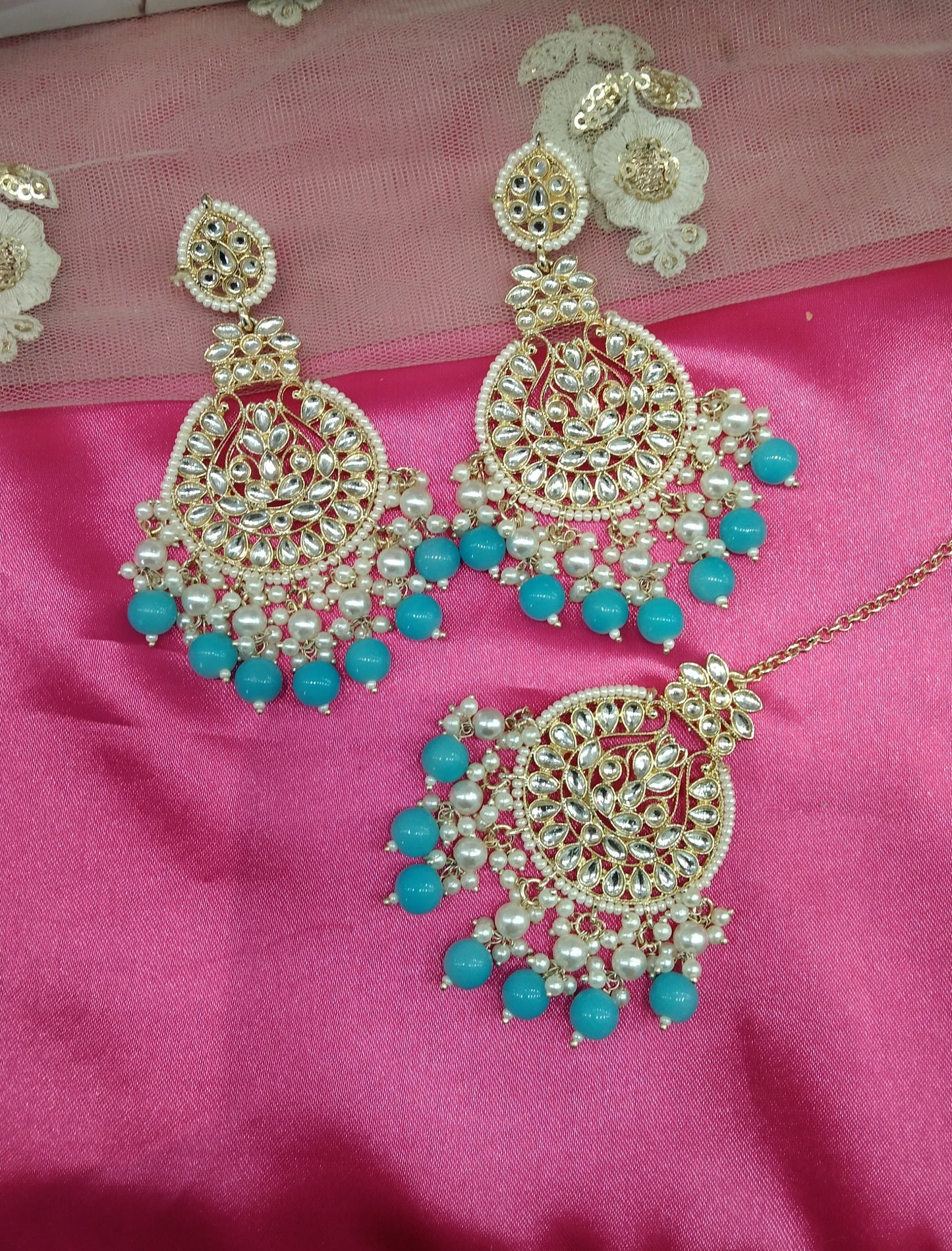 Firoja Kundan Tape Bollywood Earrings Tikka Set