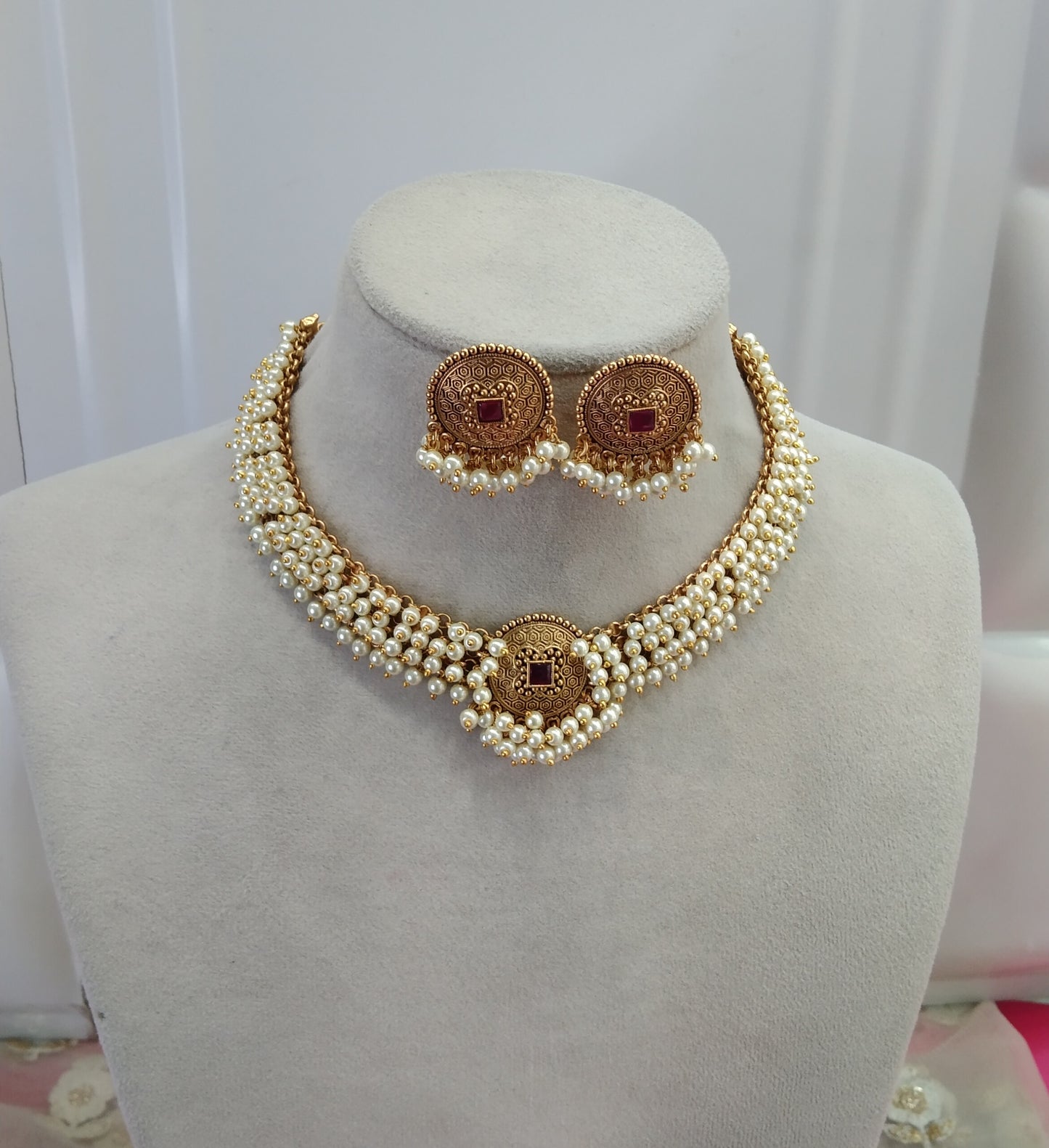 Gold Ruby Polki Necklace Jewellery Amira Set