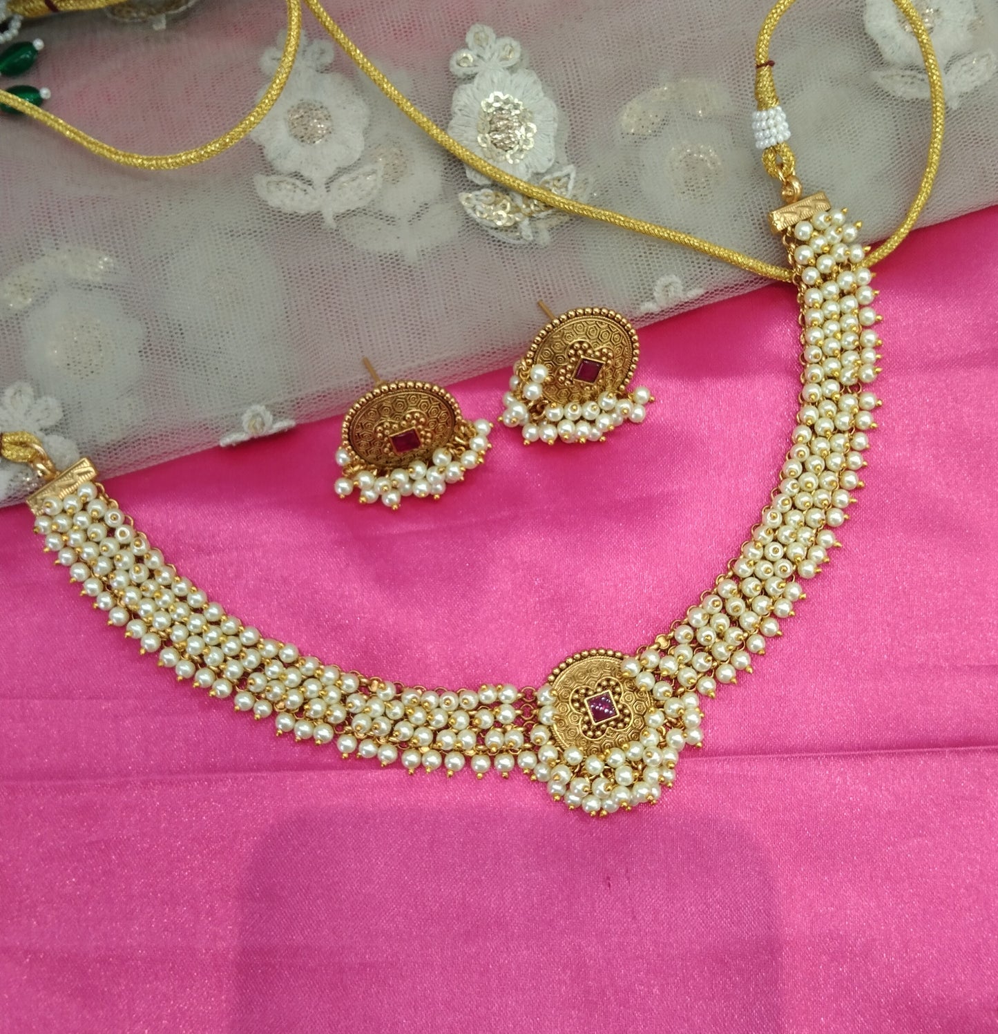 Gold Ruby Polki Necklace Jewellery Amira Set