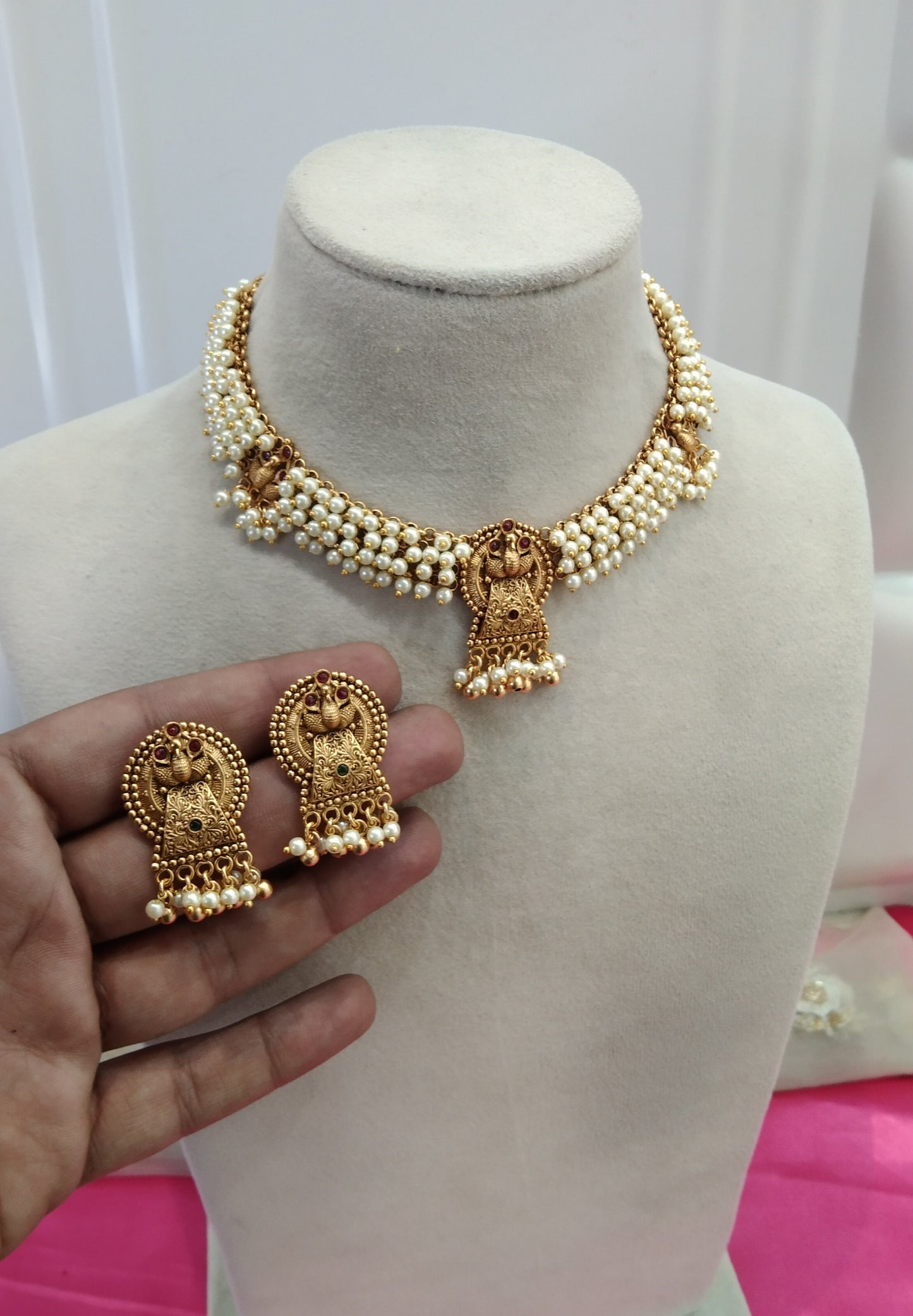 Gold Ruby Polki Necklace Jewellery Amira Set