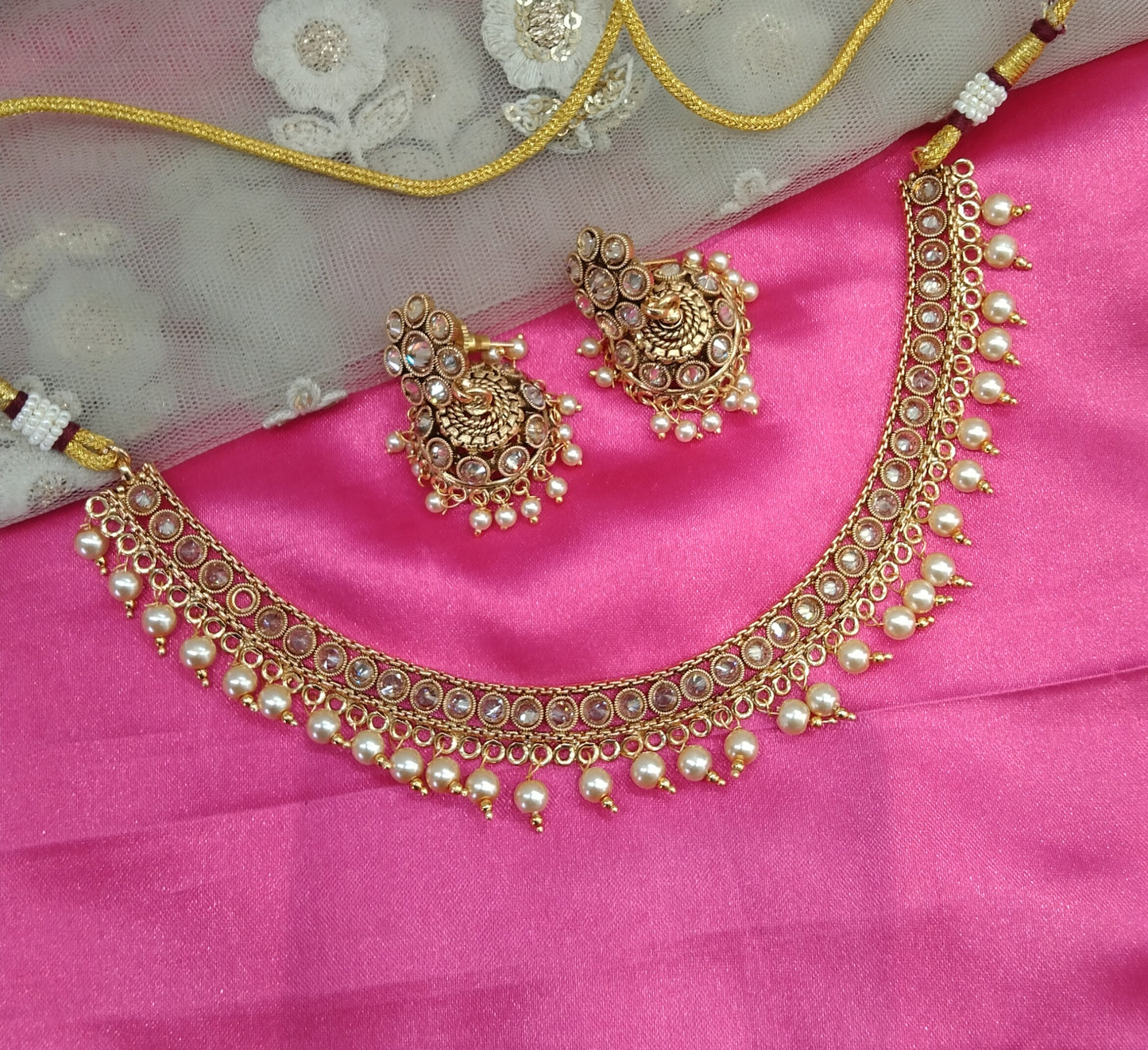 Gold Polki Jhumka Necklace Jewelry Khushi Set