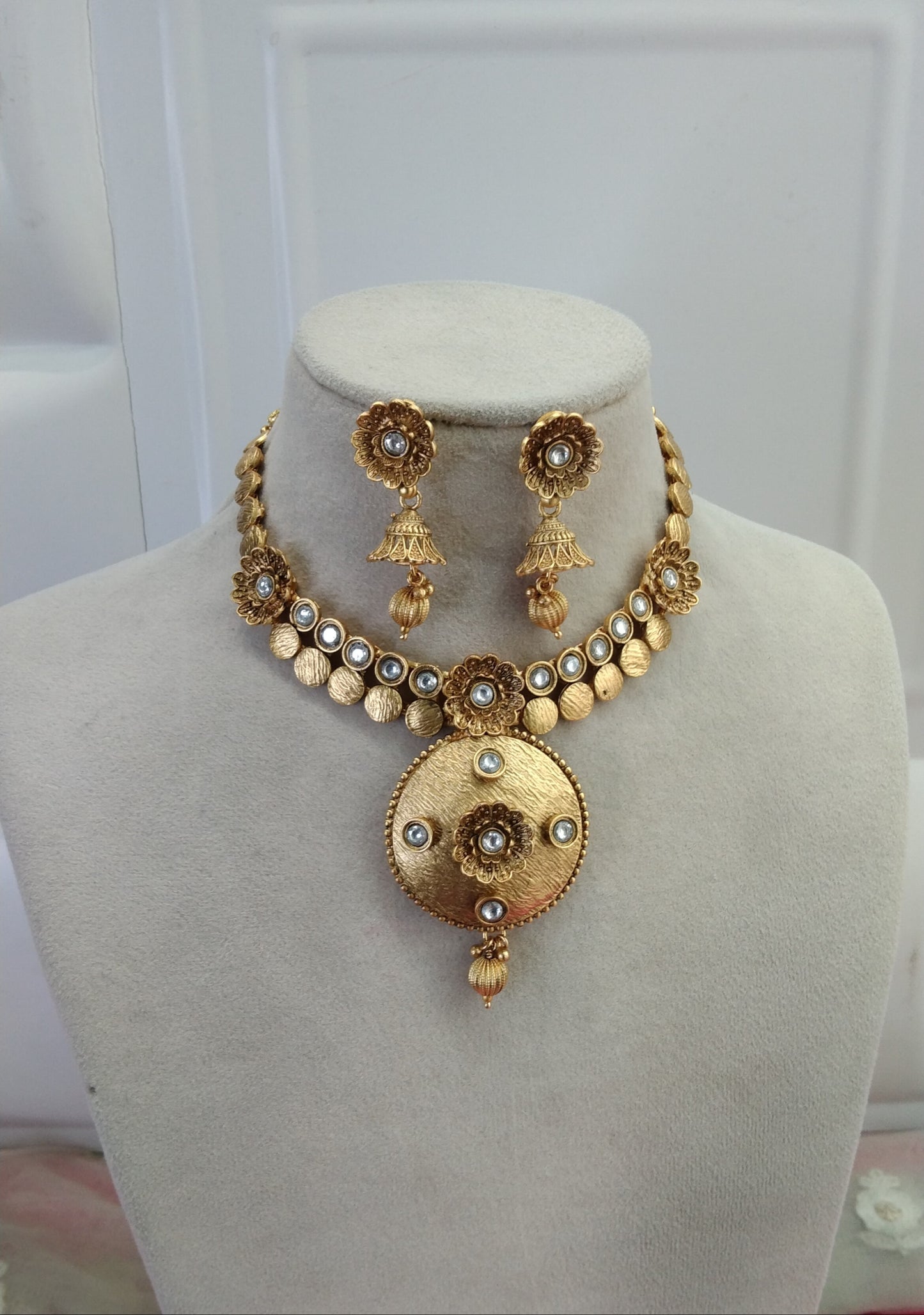Gold Polki jhumka Necklace Jewelry Brazil Set