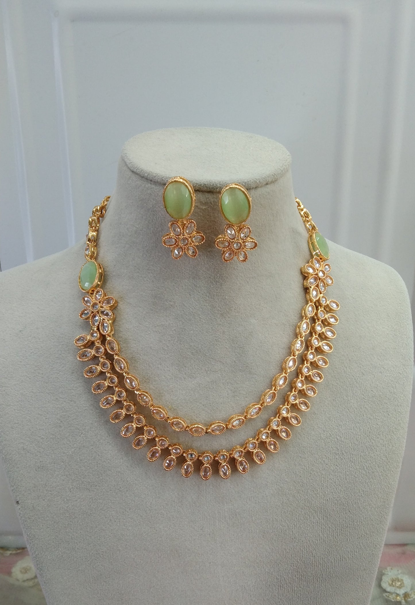 Mint colour Gold Polki Necklace Jewelry Brazil Set