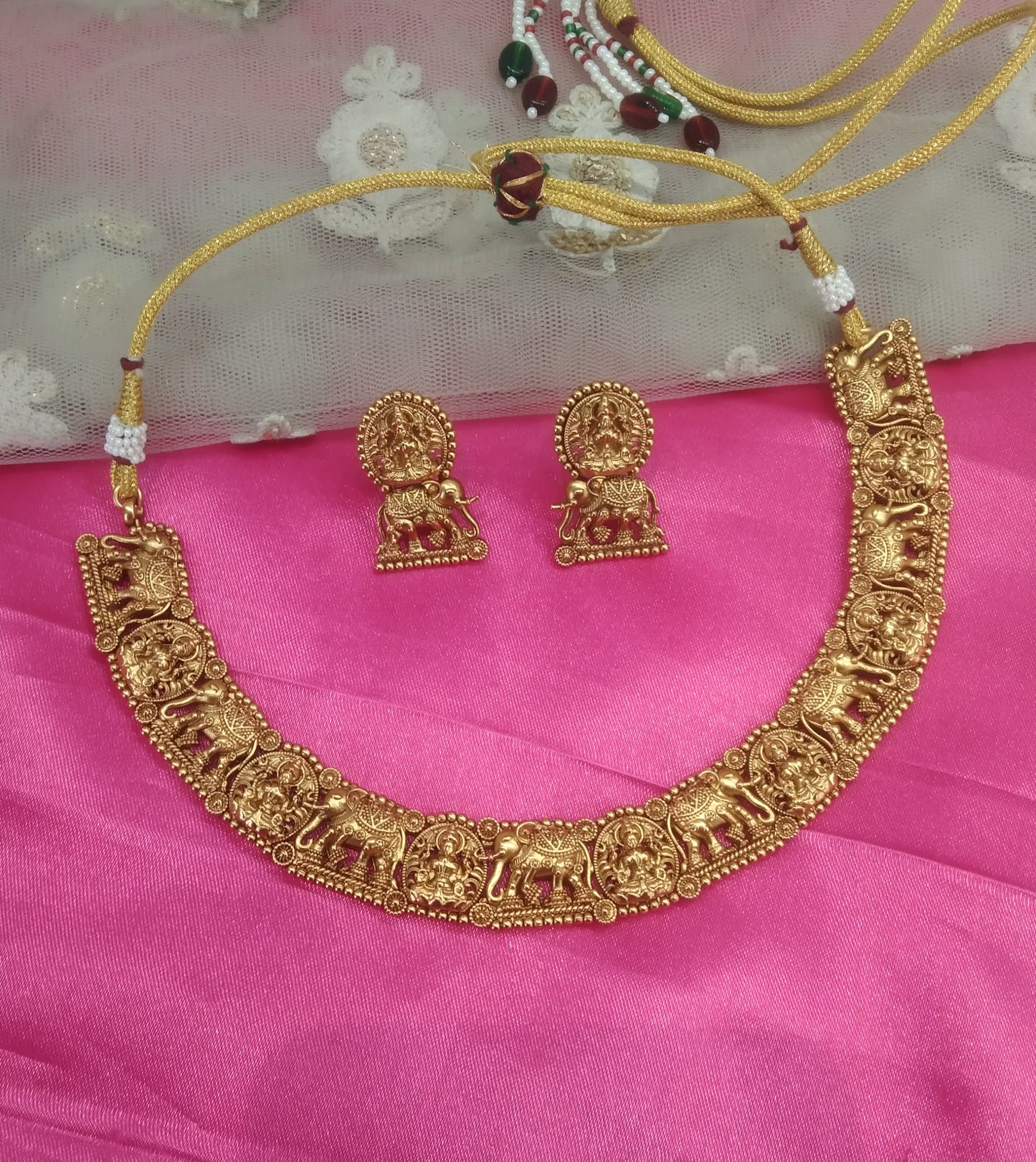 Gold Polki Temple Necklace Jewellery Amira Set