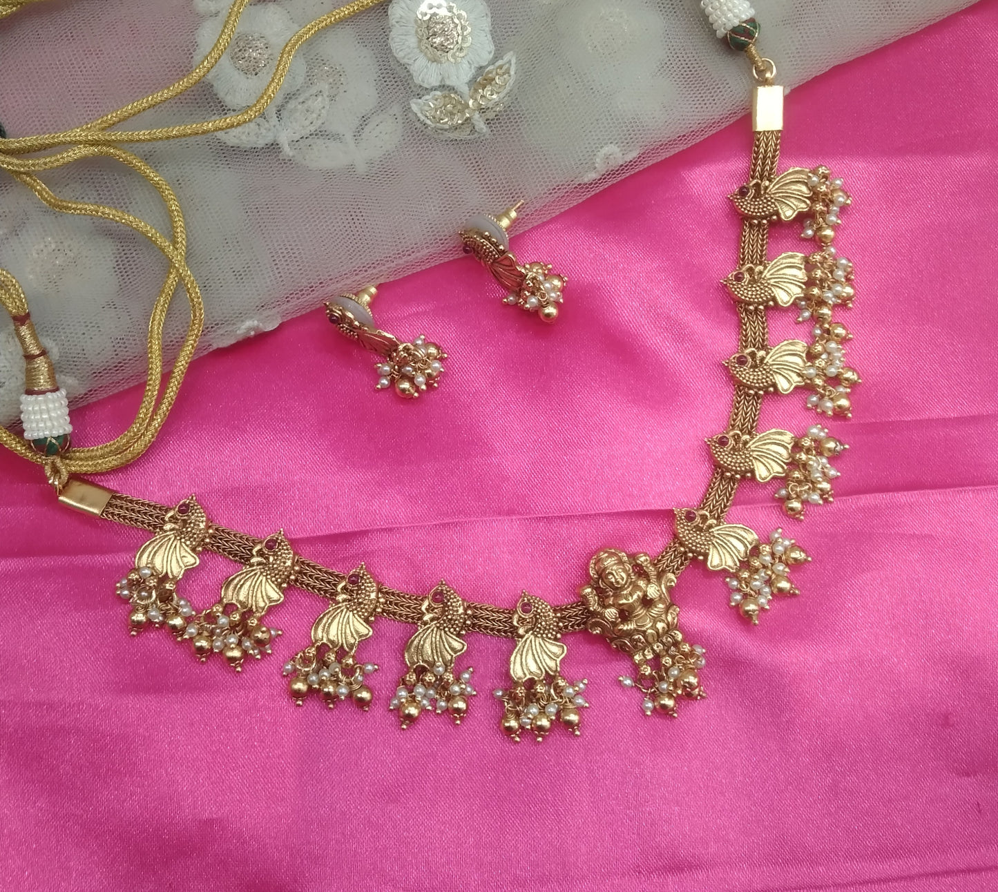 Gold Ruby Polki Temple Necklace Jewellery Global Set
