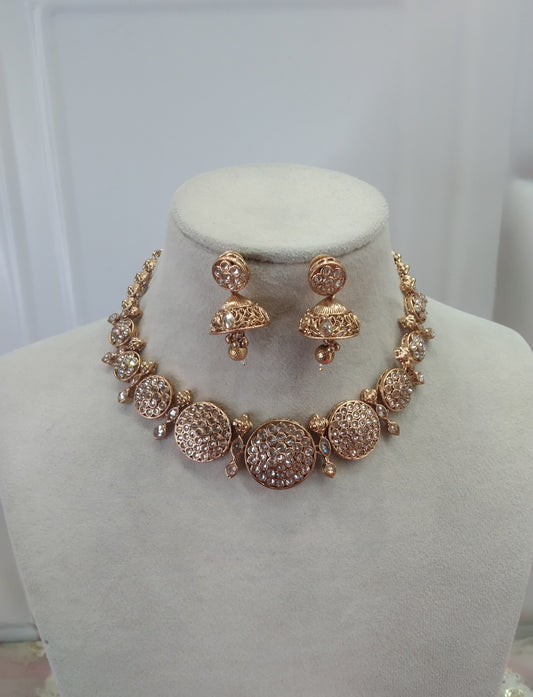 Gold Polki Jhumki Necklace Jewelry Ferry Set