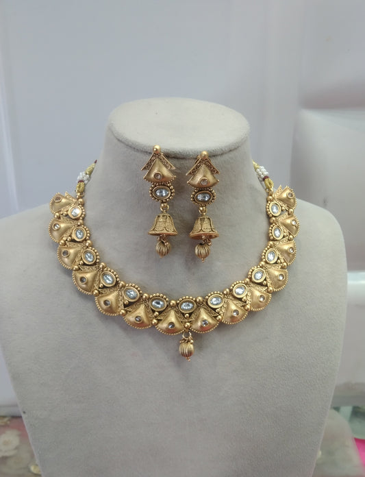 Gold Polki Jhumki Necklace Jewelry Ferry Set