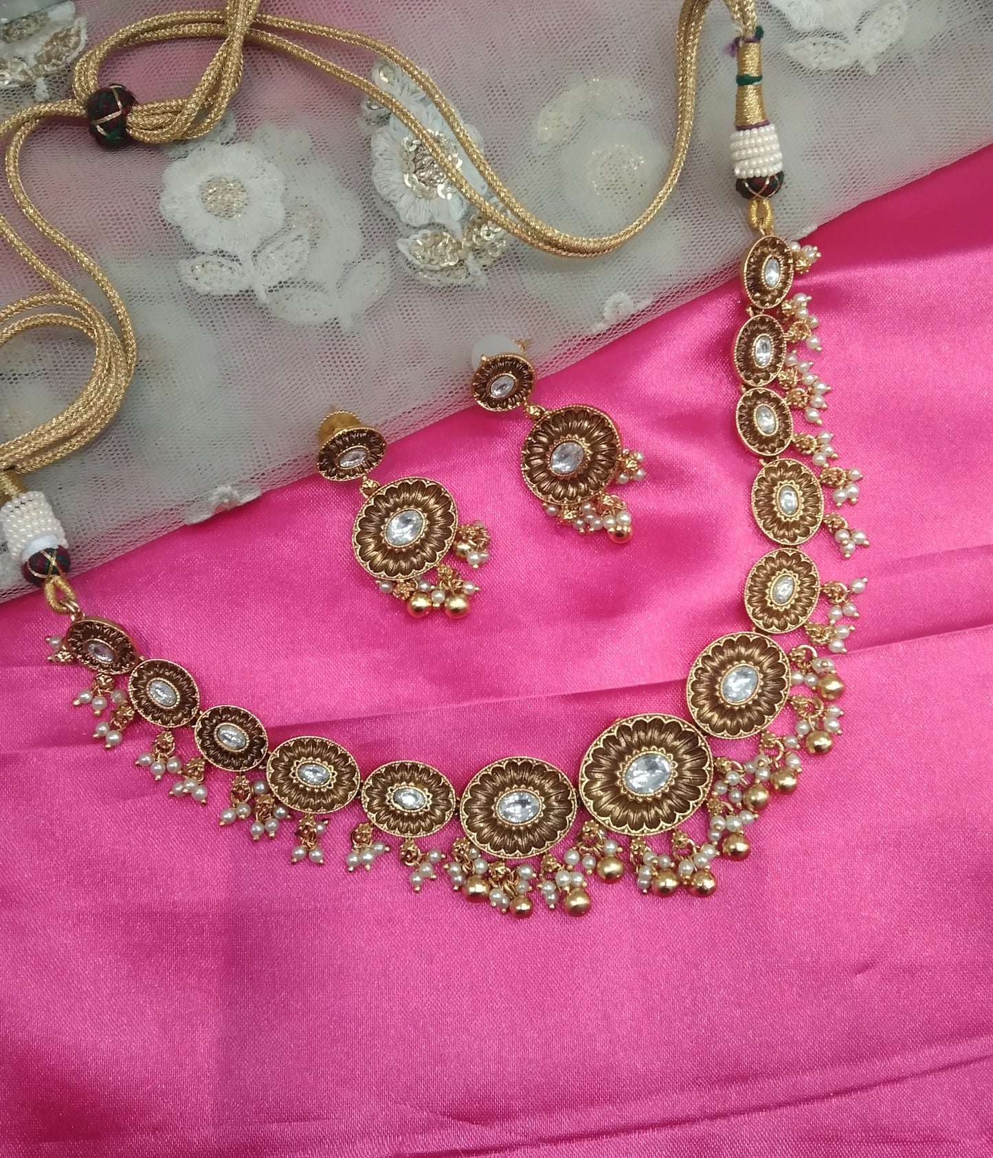 Gold Polki Necklace Jewelry Global Set