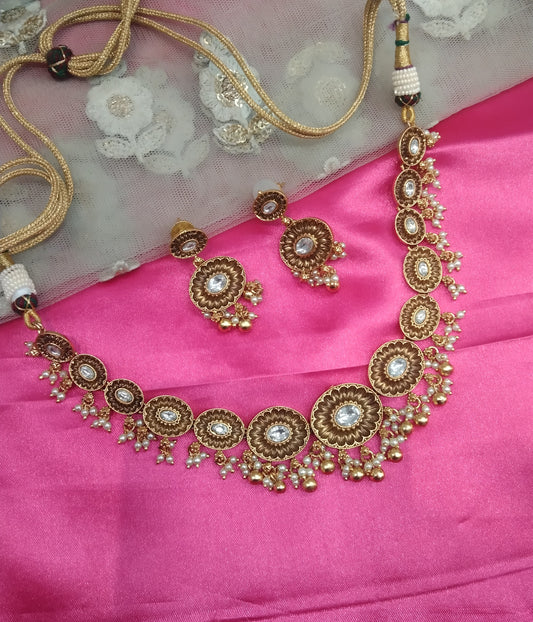 Gold  Polki  Necklace Jewelry Global Set