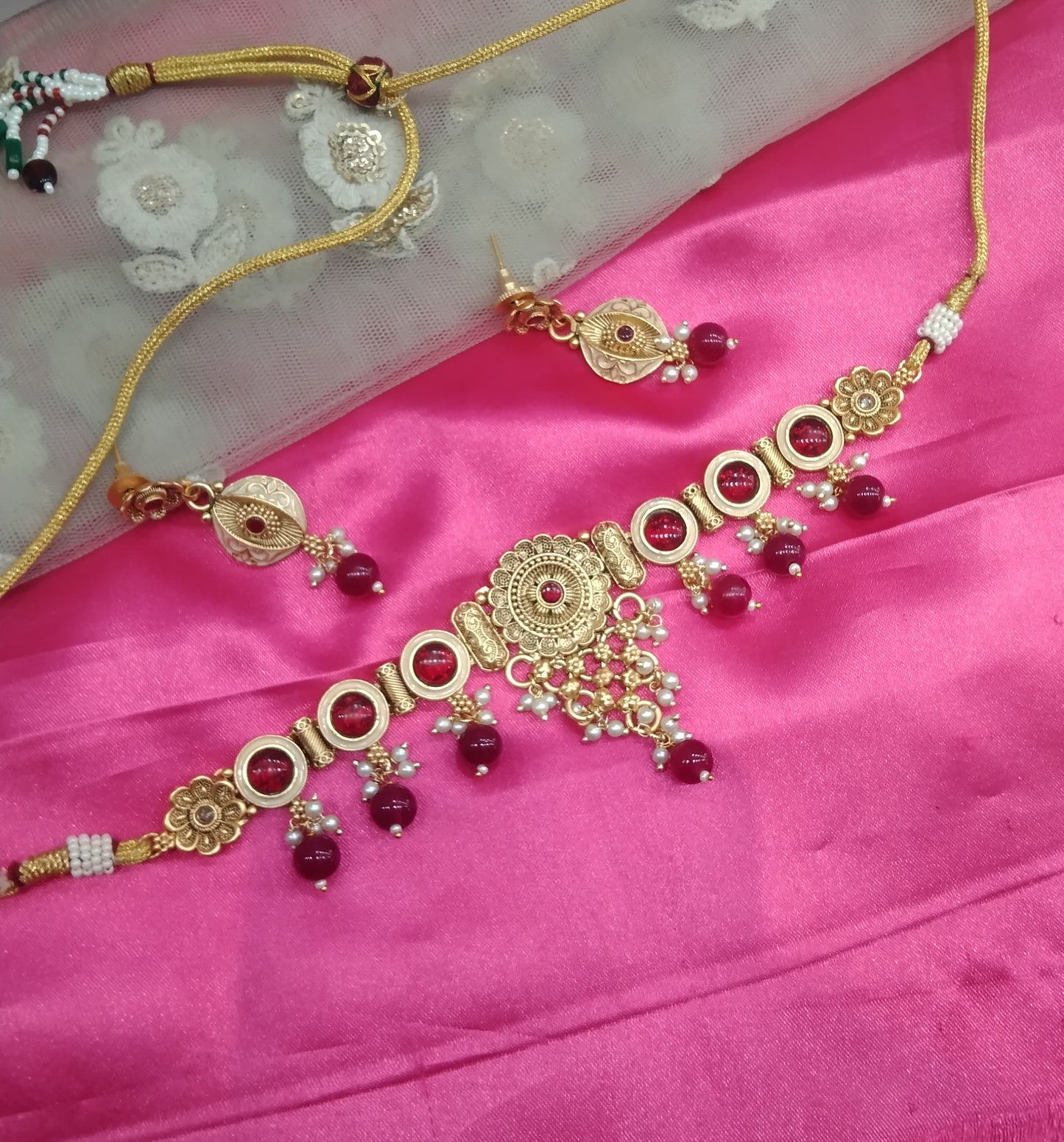 Gold Ruby polki Choker Jewellery Levit Set