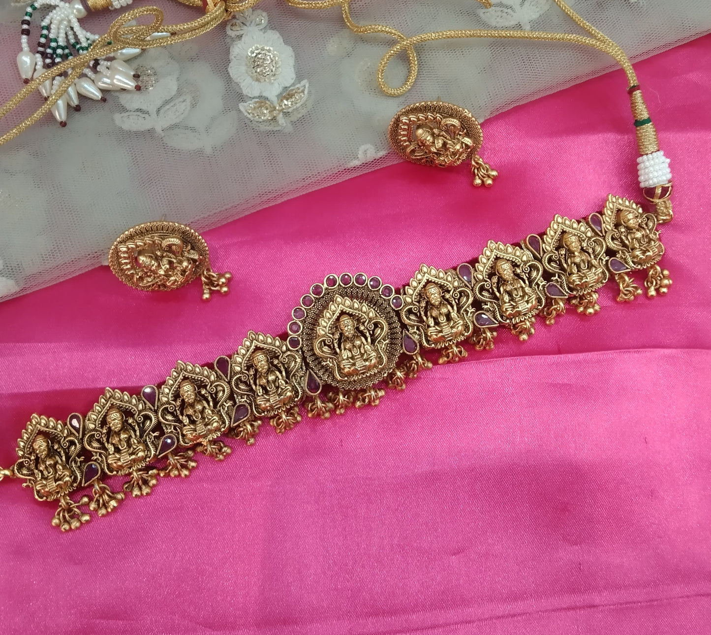 Gold Ruby Polki Choker Temple Jewellery Nikka Set