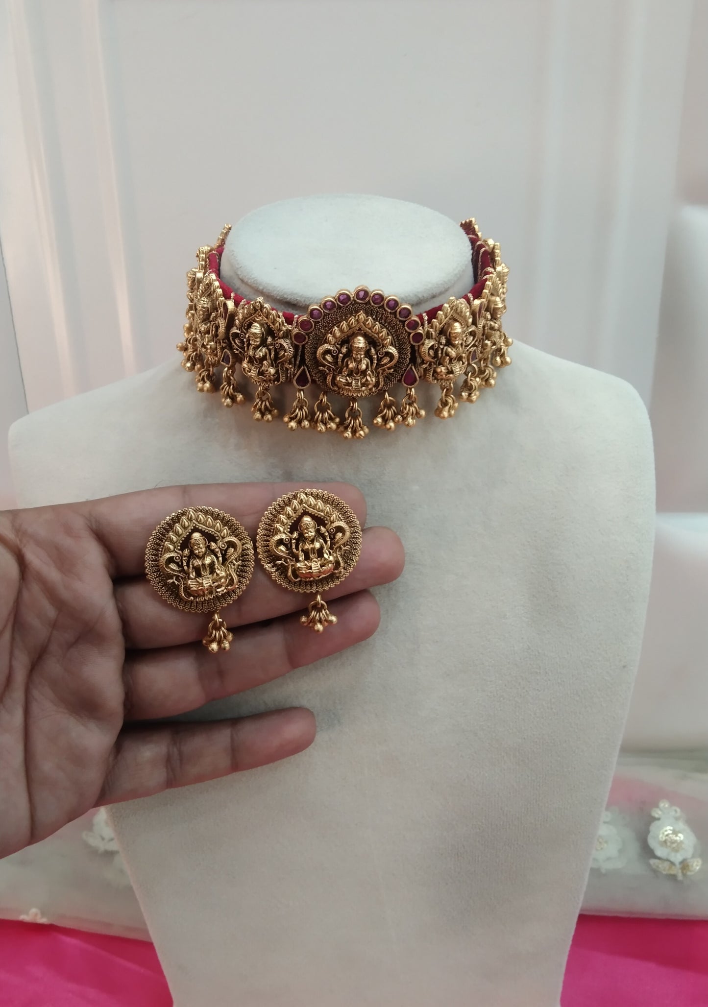 Gold Ruby Polki Choker Temple Jewellery Nikka Set