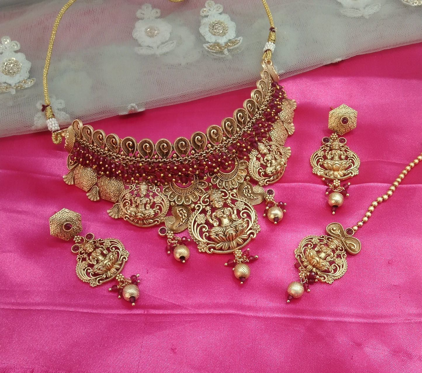 Gold Ruby Polki Choker Temple Jewellery Beams Set