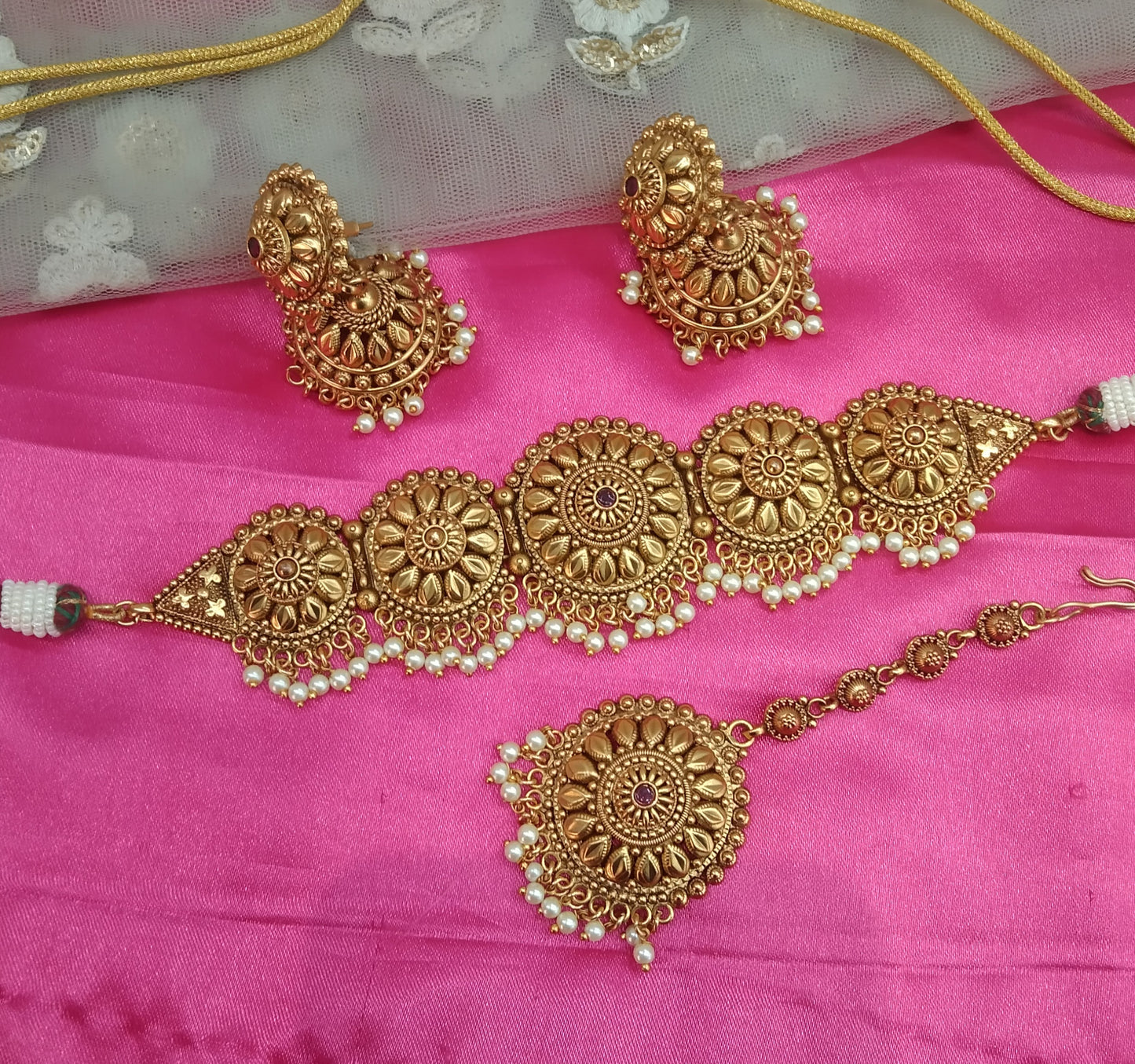 Gold Ruby Polki Jhumka Choker Jewellery Ravi Set
