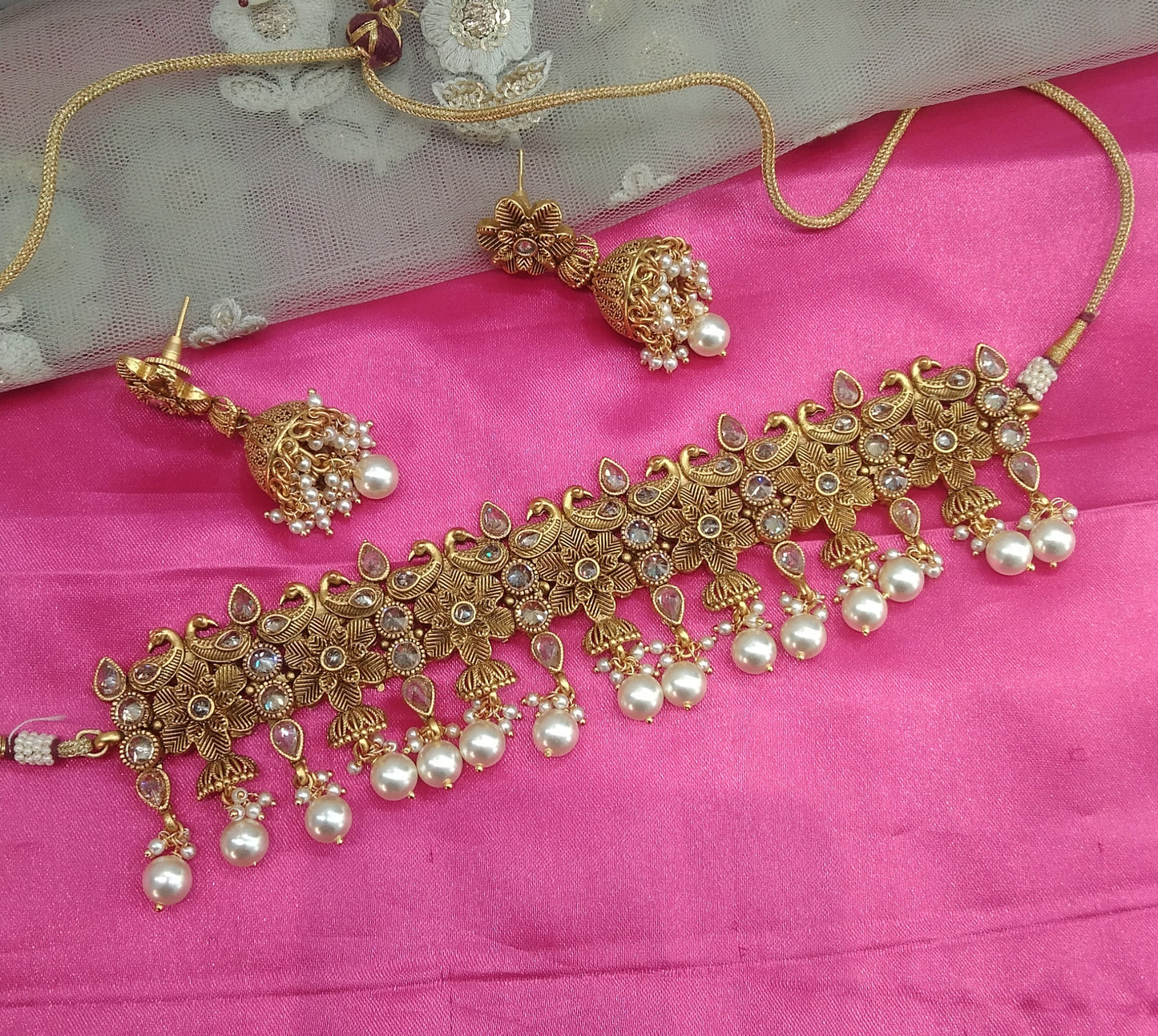 Gold Polki Jhumka Choker Jewellery Ravi Set