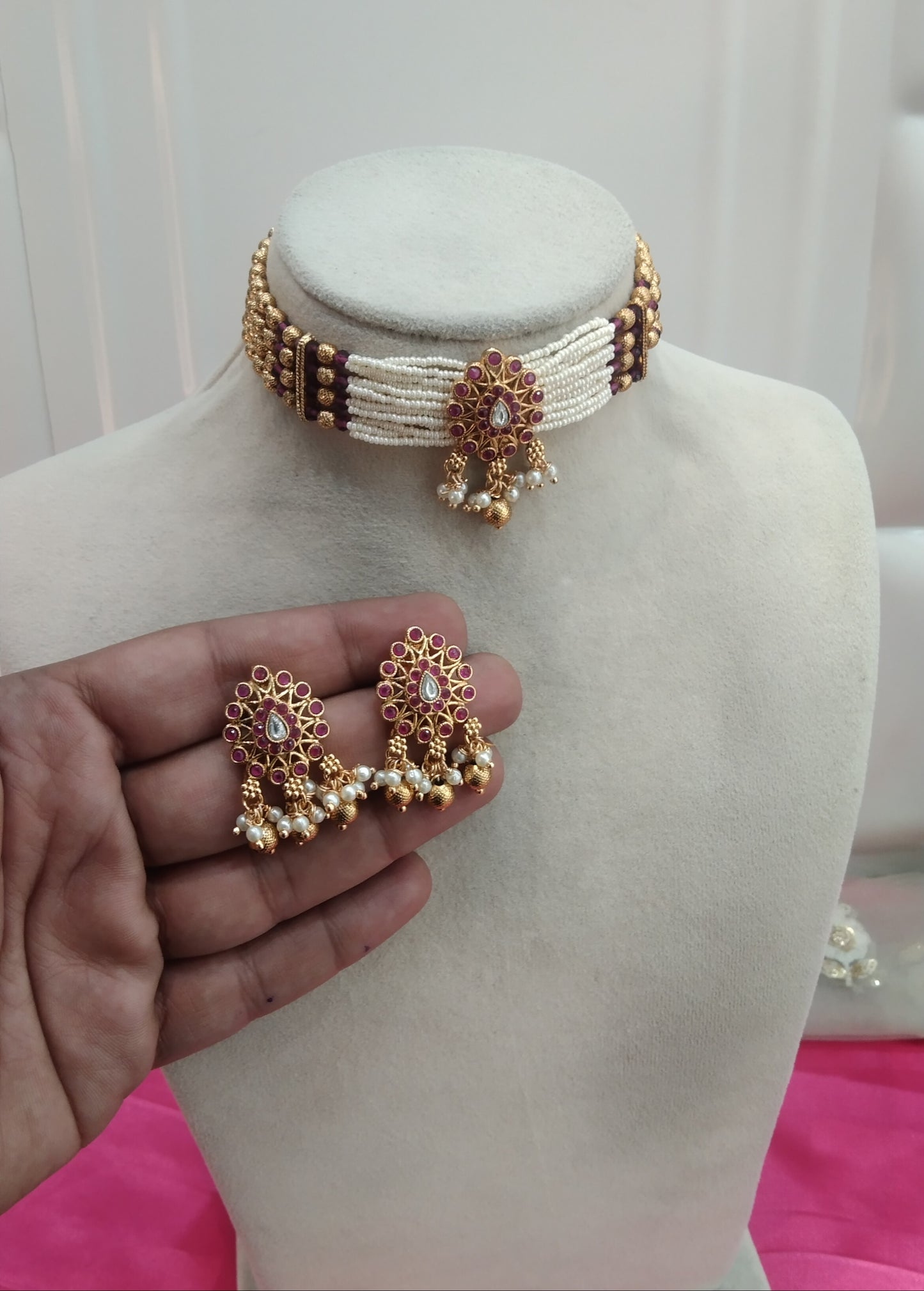 Gold Ruby Polki Choker Jewellery Komal Set