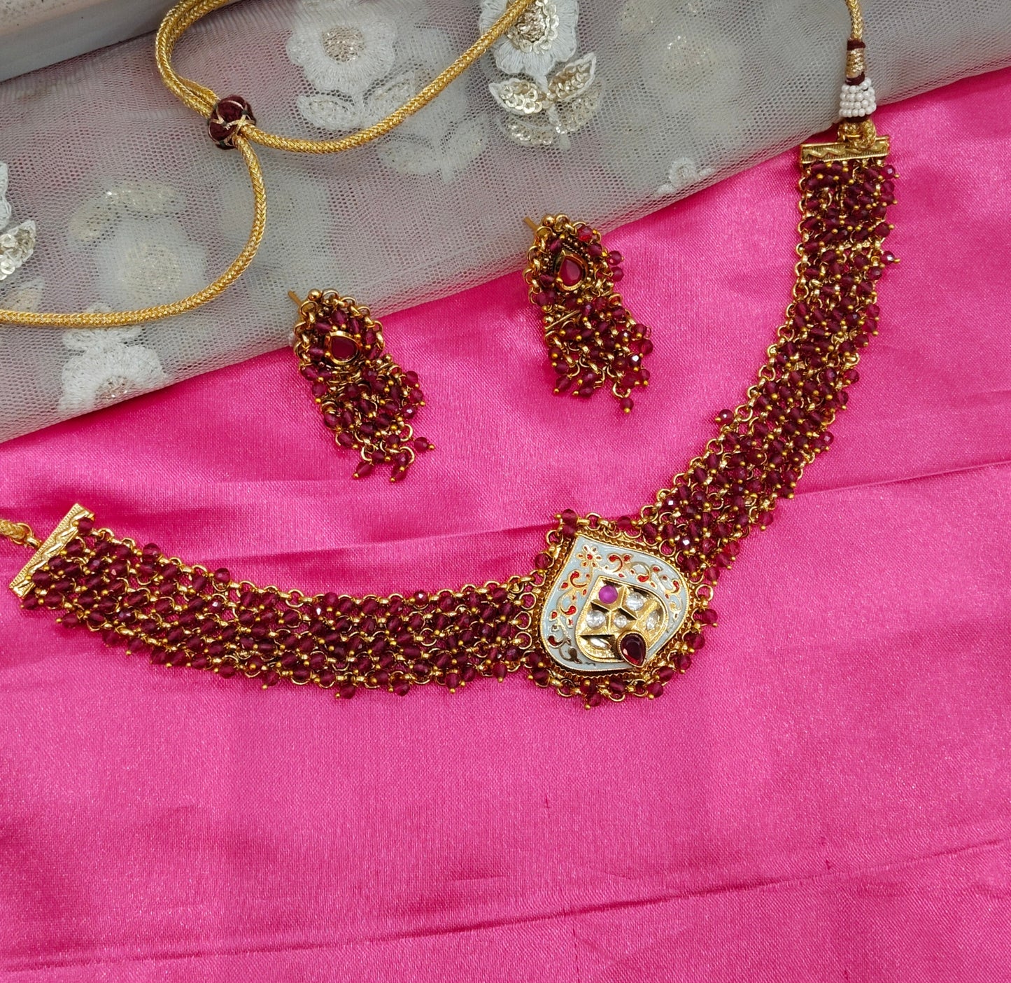 Gold Ruby Polki Necklace Jewellery Polki Set