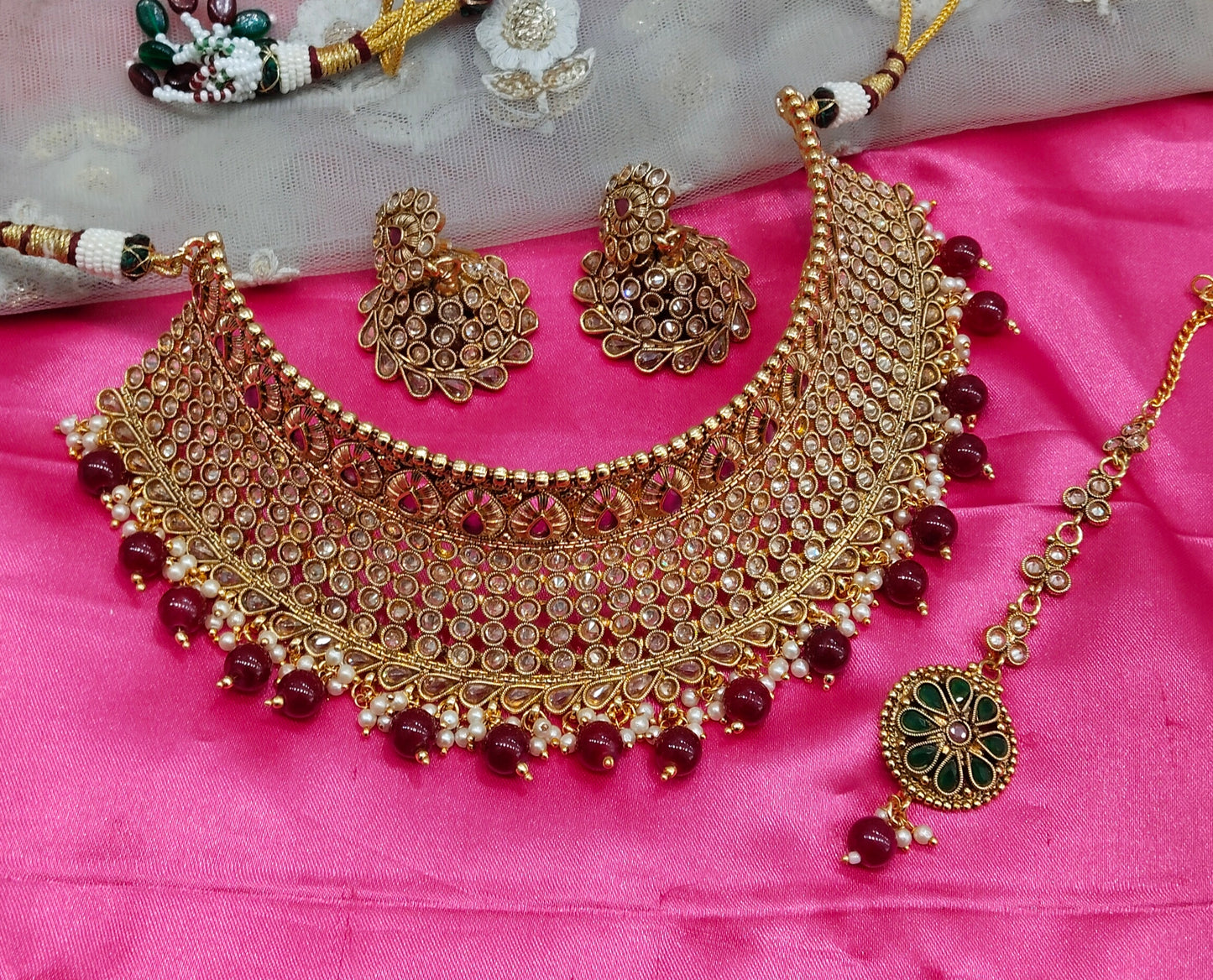 Gold Ruby Polki Jhumka Choker Jewellery Siddhi Set