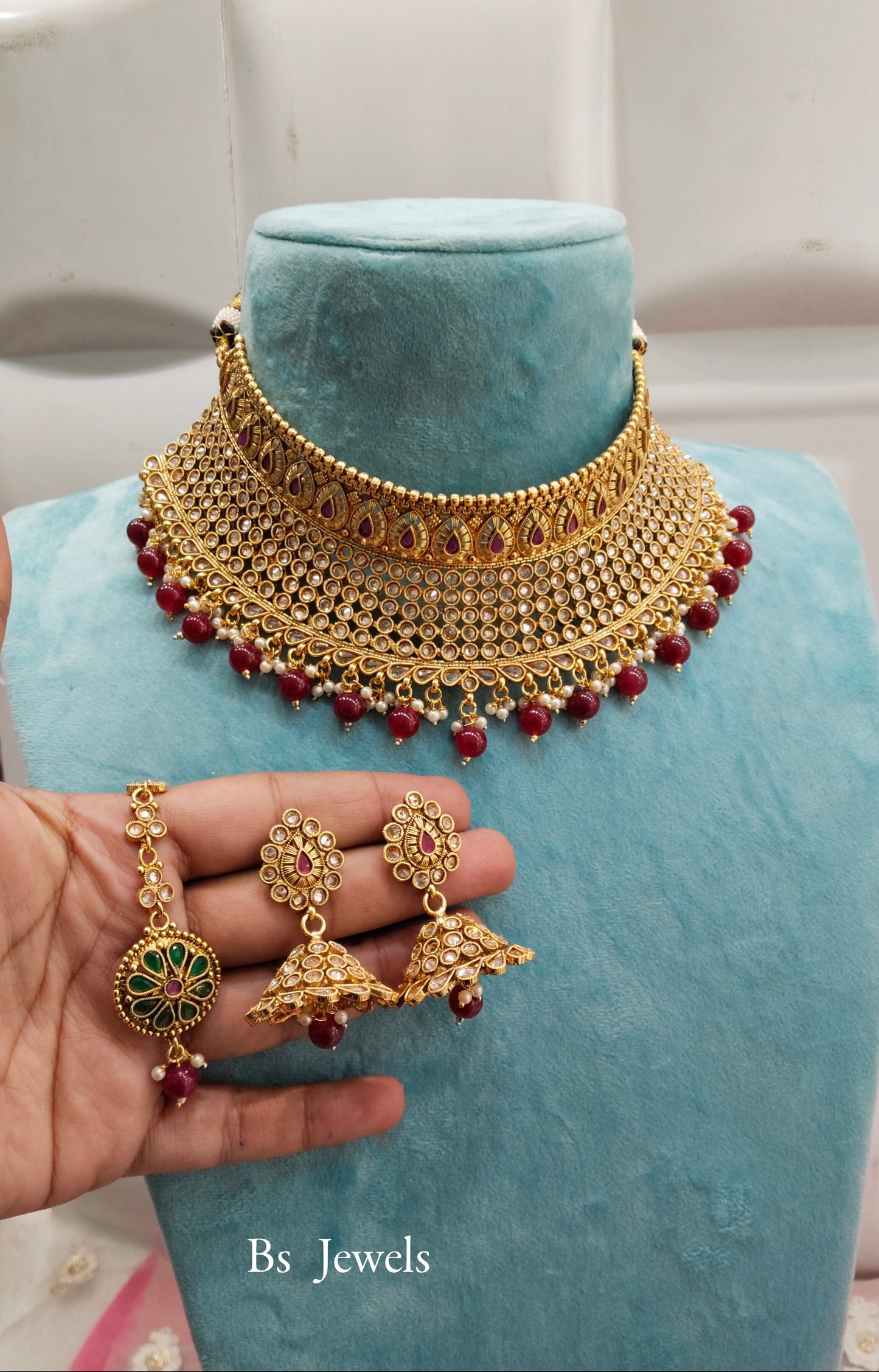 Gold Ruby Polki Jhumka Choker Jewellery Siddhi Set