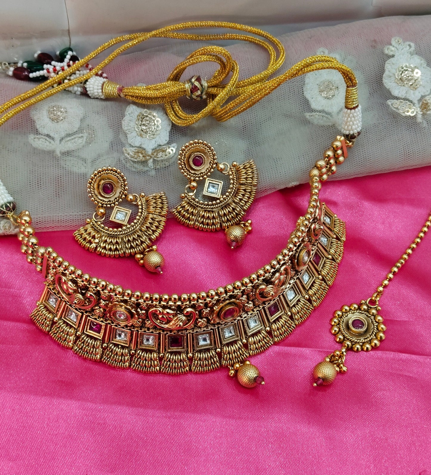 Gold Ruby Polki Choker Jewellery Beams Set