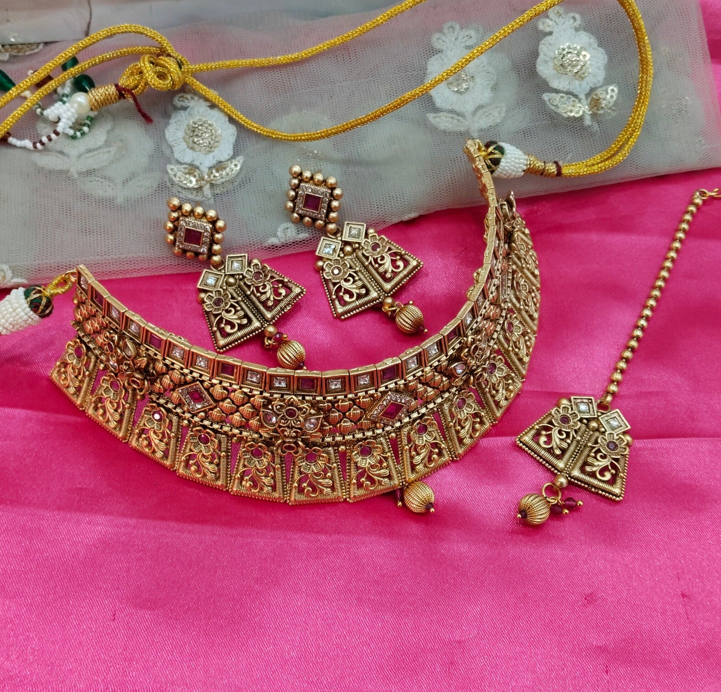 Gold Ruby Polki Choker Jewellery Beams Set