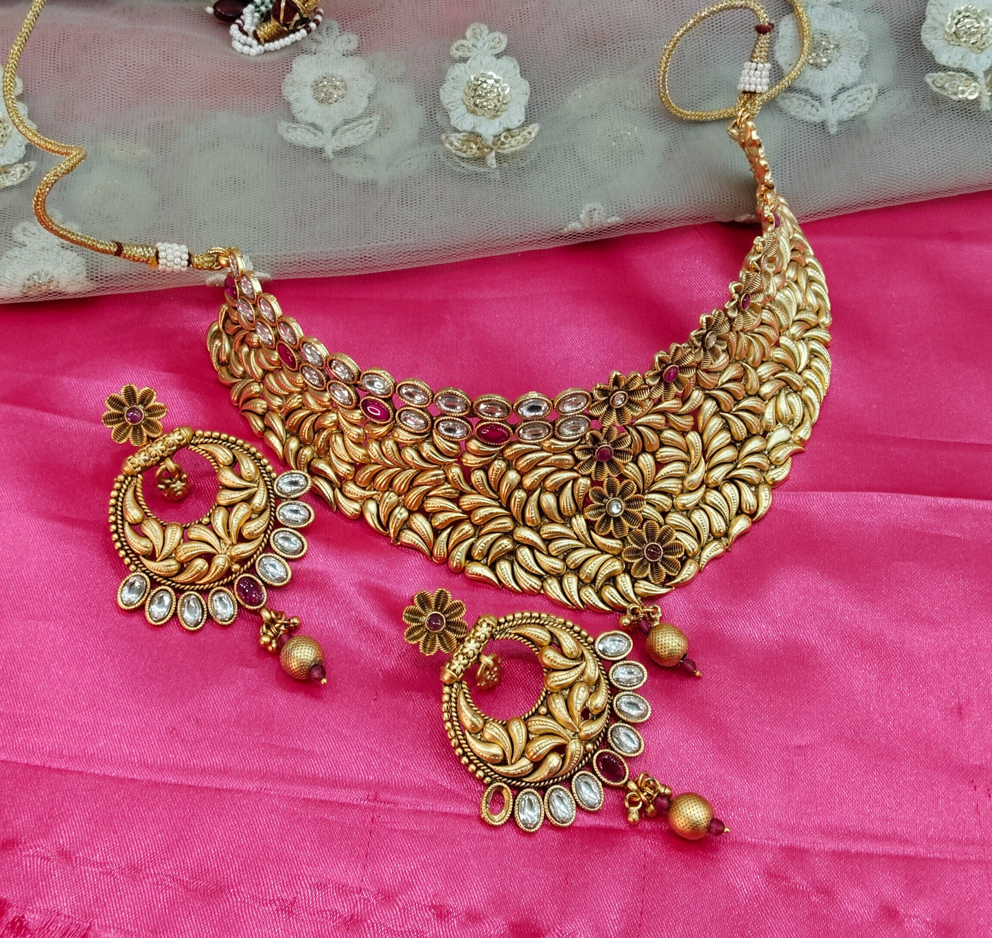 Gold Ruby Polki Choker Jewellery Right Set