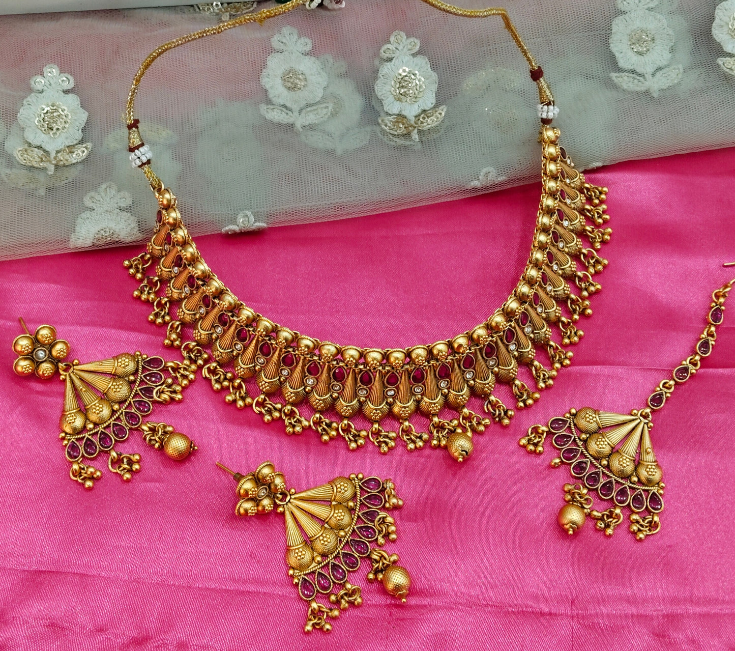 Gold Ruby Polki Choker Jewellery Right Set