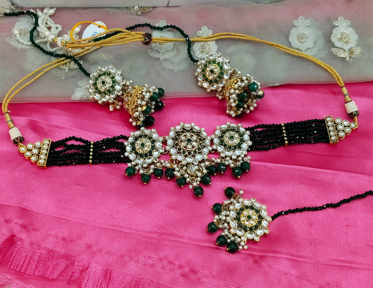 Green Jhumka Kundan Choker Jewellery Most Set