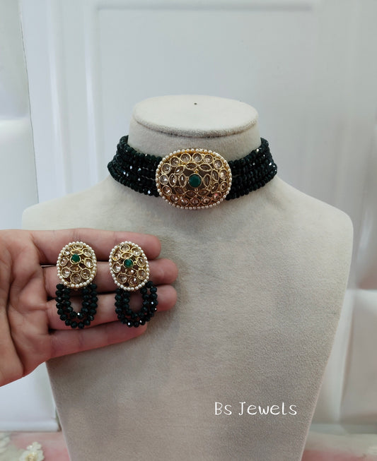 Green Champagne Stone Choker Jewellery Narayan Set