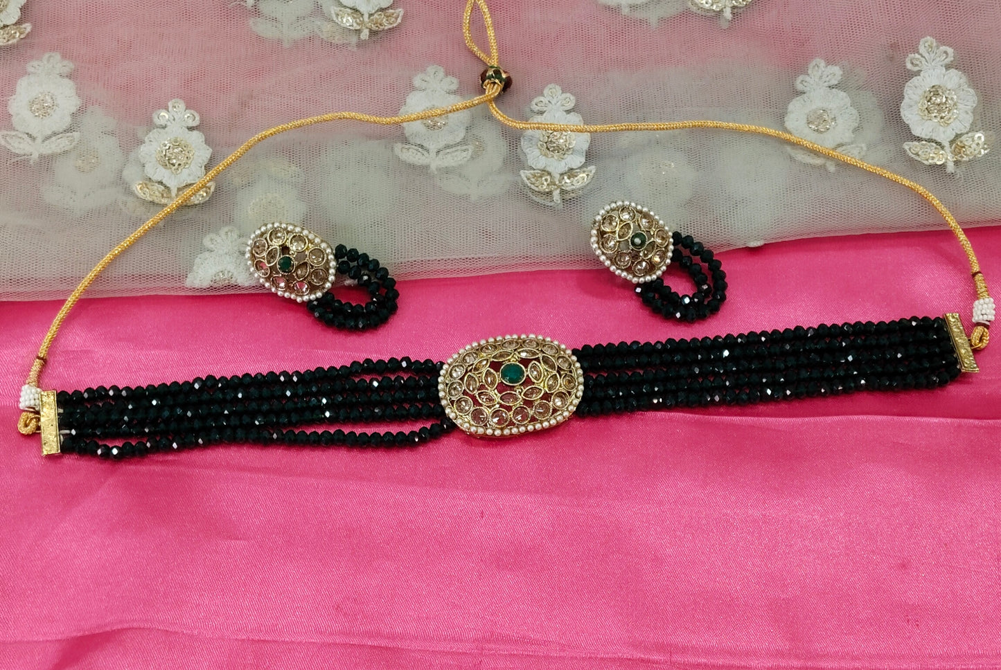 Green Champagne Stone Choker Jewellery Narayan Set