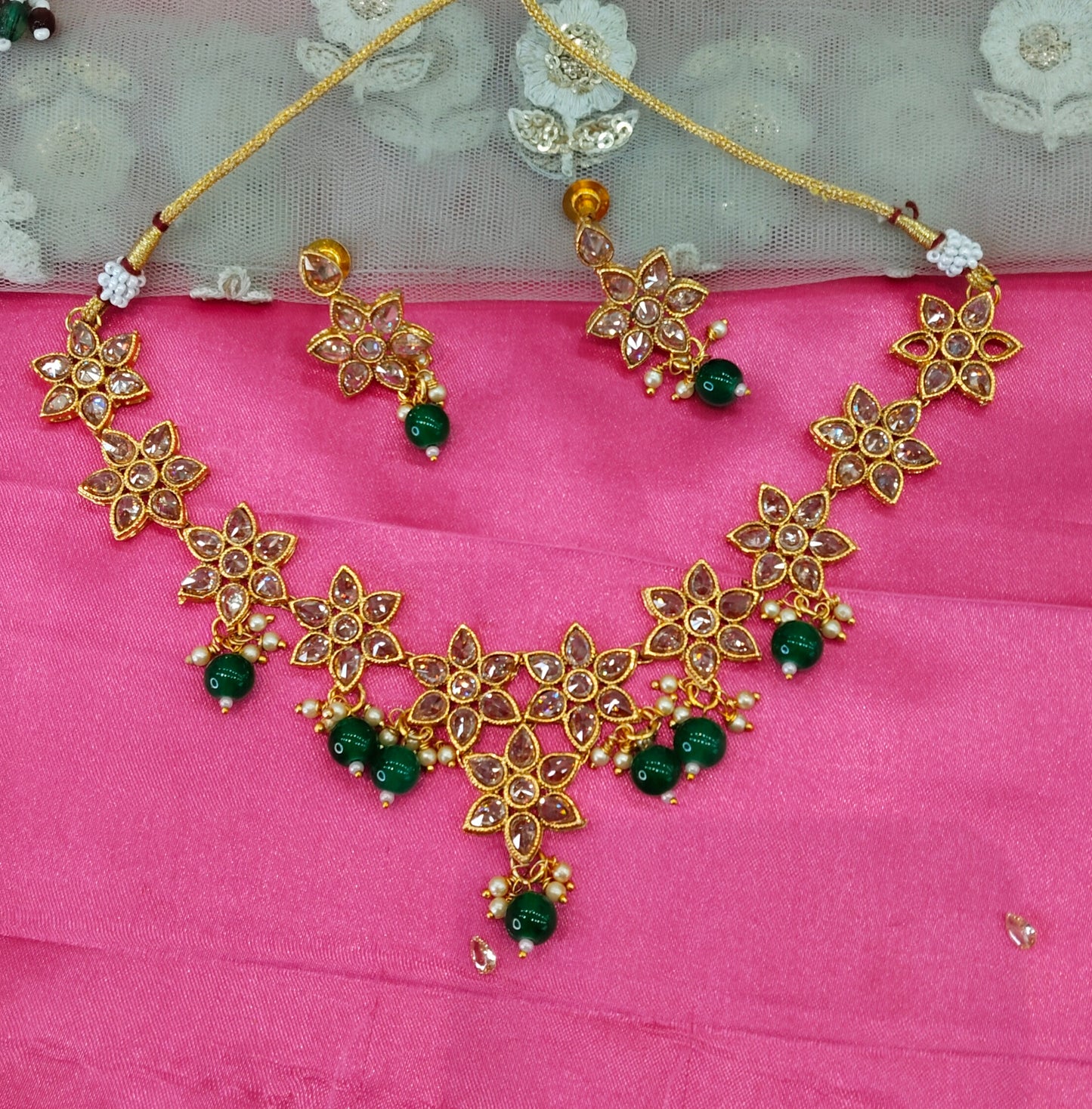 Green Champagne Stone Necklace Jewellery Narayan Set