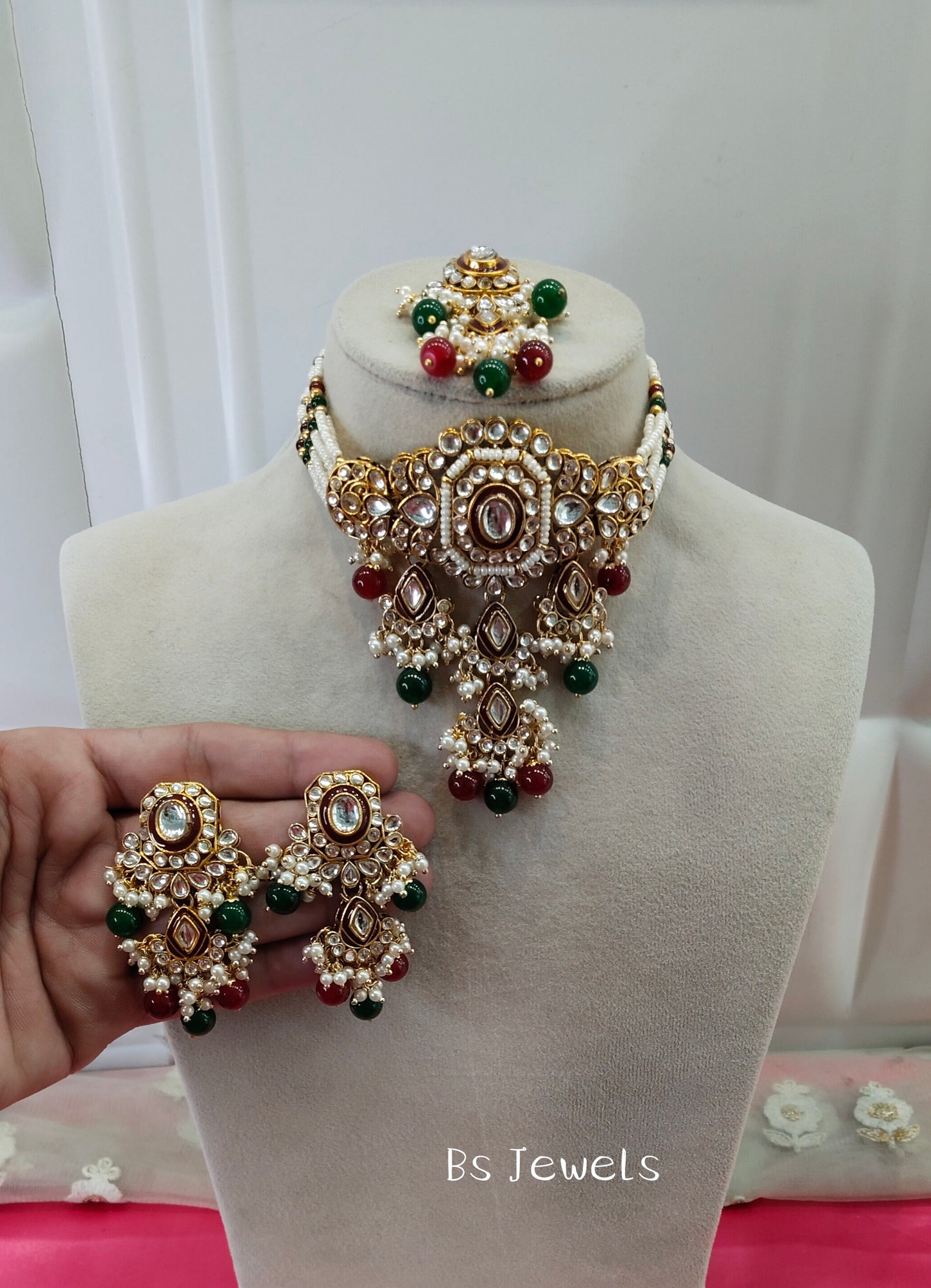Maroon Green Kundan Choker Jewellery Ciylo Set