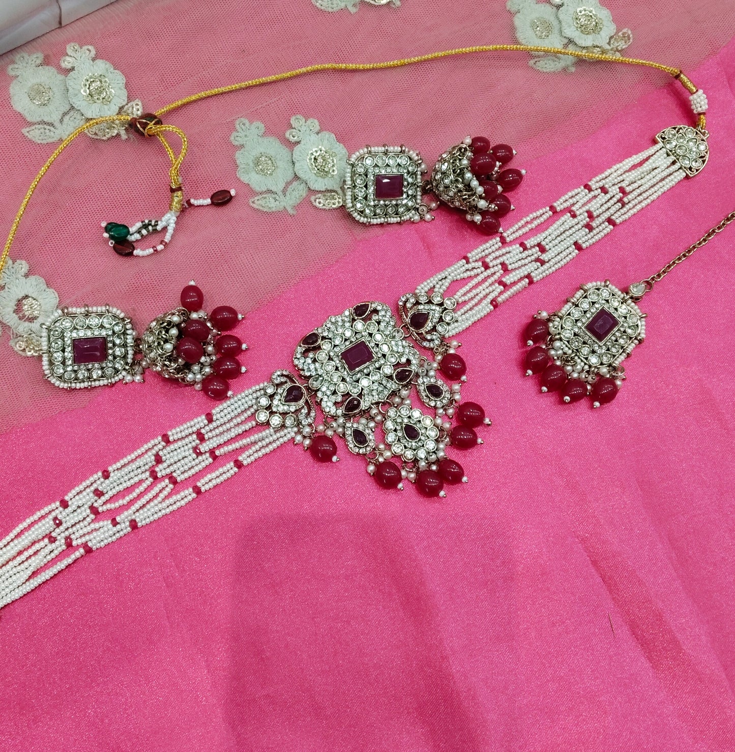 Ruby Choker Jhumka Jewellery Simi Set