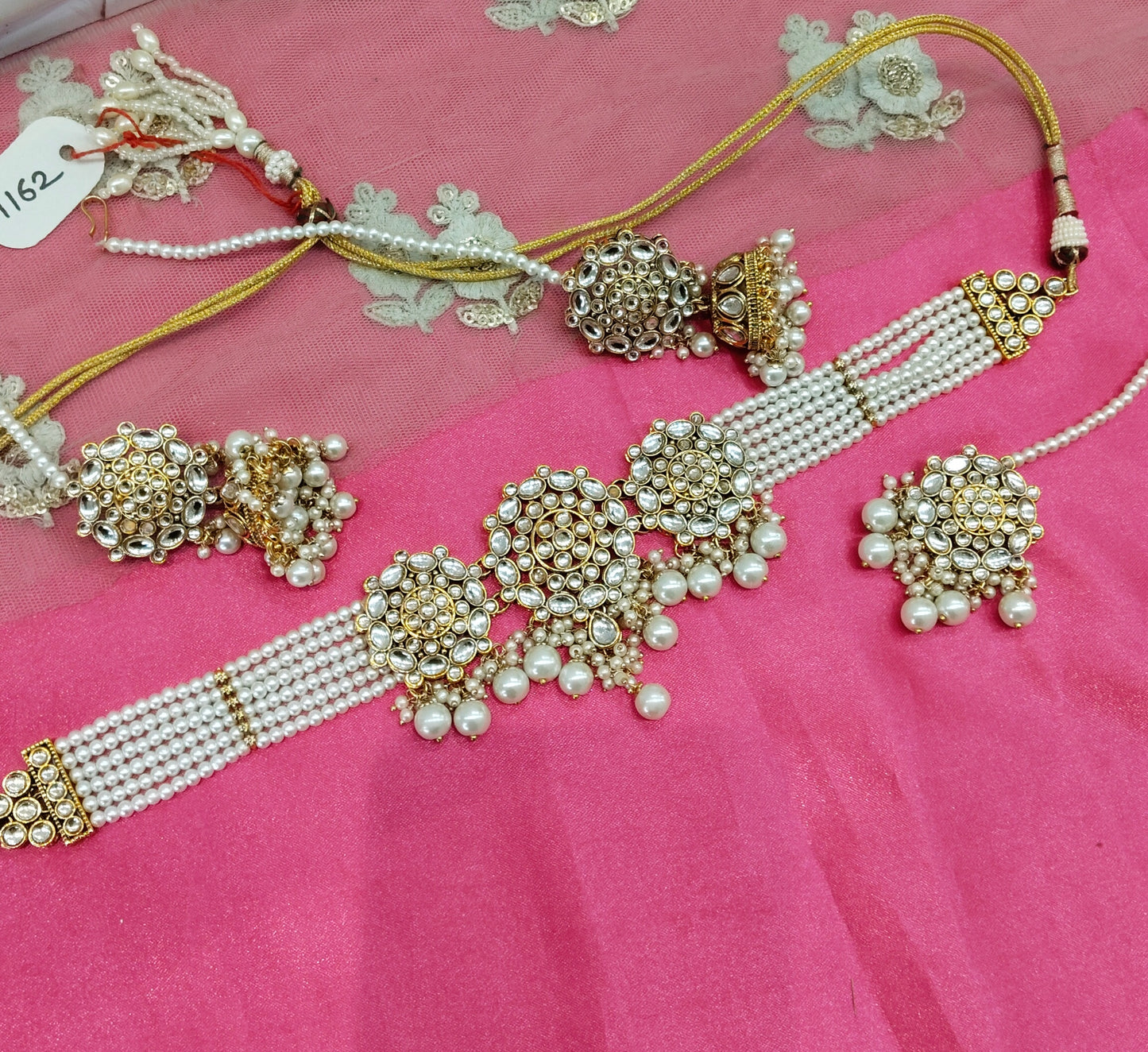 Gold White Jhumka Kundan Choker Jewellery Most Set